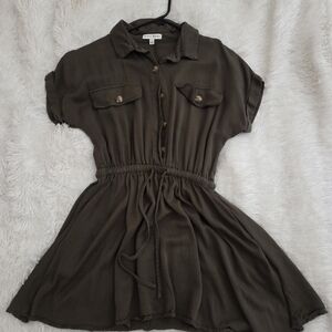 Chic Olive Mini Shirt Dress